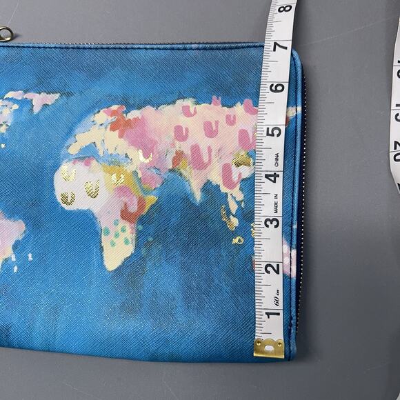 Anthropologie Nikki Cade Studio World Map Clutch Purse Blue Graphic Print Zip - Picture 9 of 14